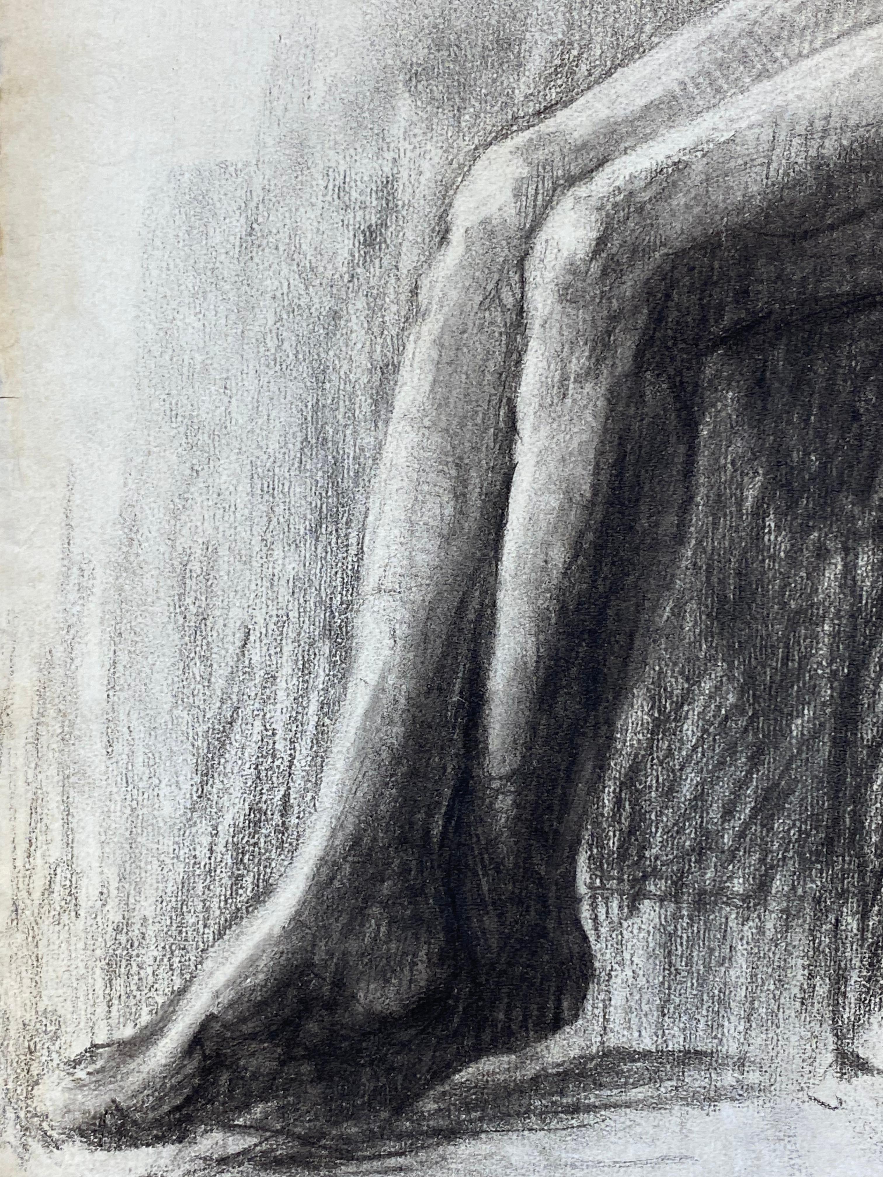 Other 1920's French Charcoal Sketch of Seated Nude Lady the Artists Model For Sale