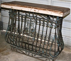 1920s French Colonial Decorative Iron and Teak Wood Console Table