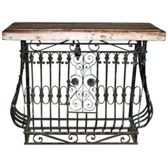 1920s French Colonial Decorative Iron and Teak Wood Console Table