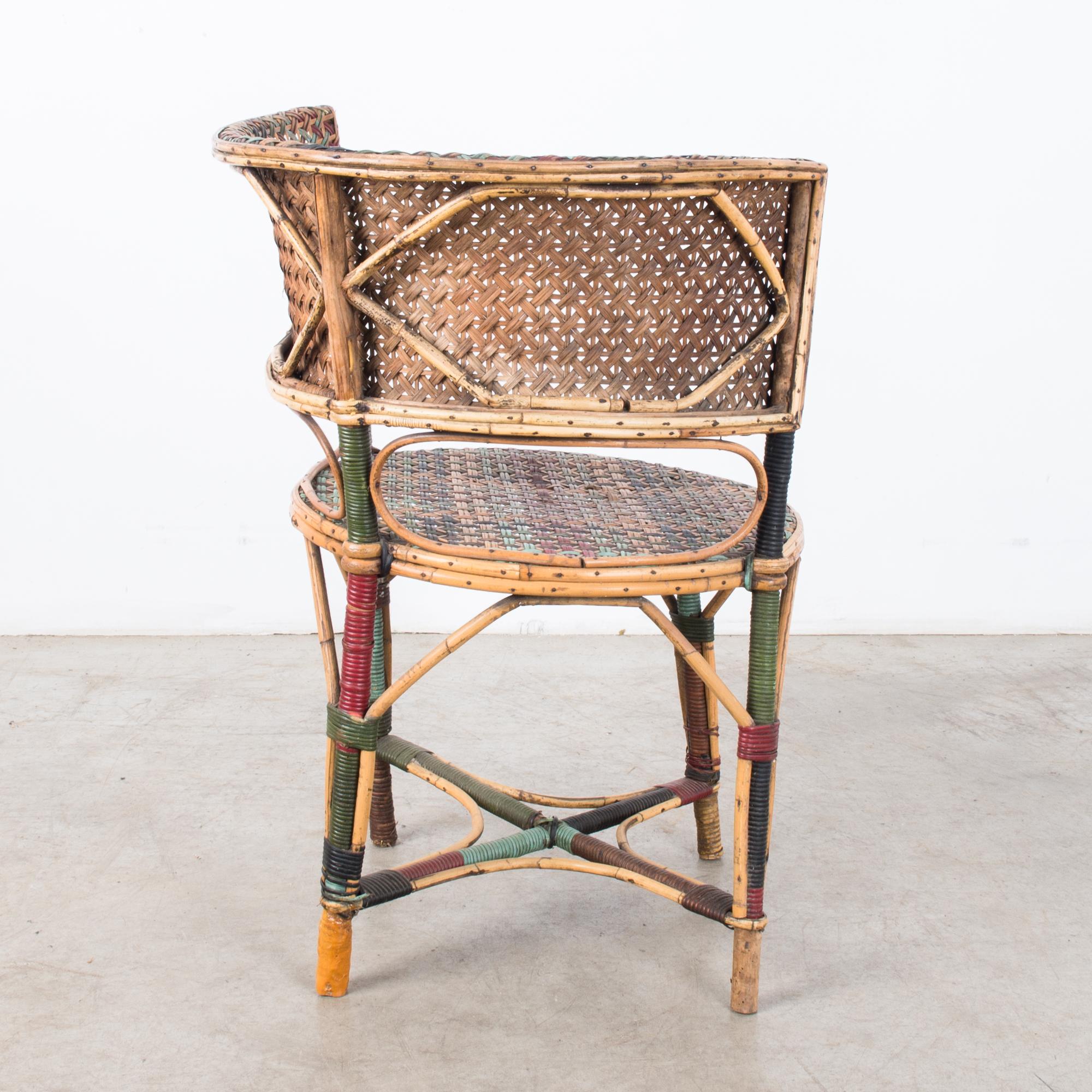 Early 20th Century 1920s French Colorful Circle Rattan Chair