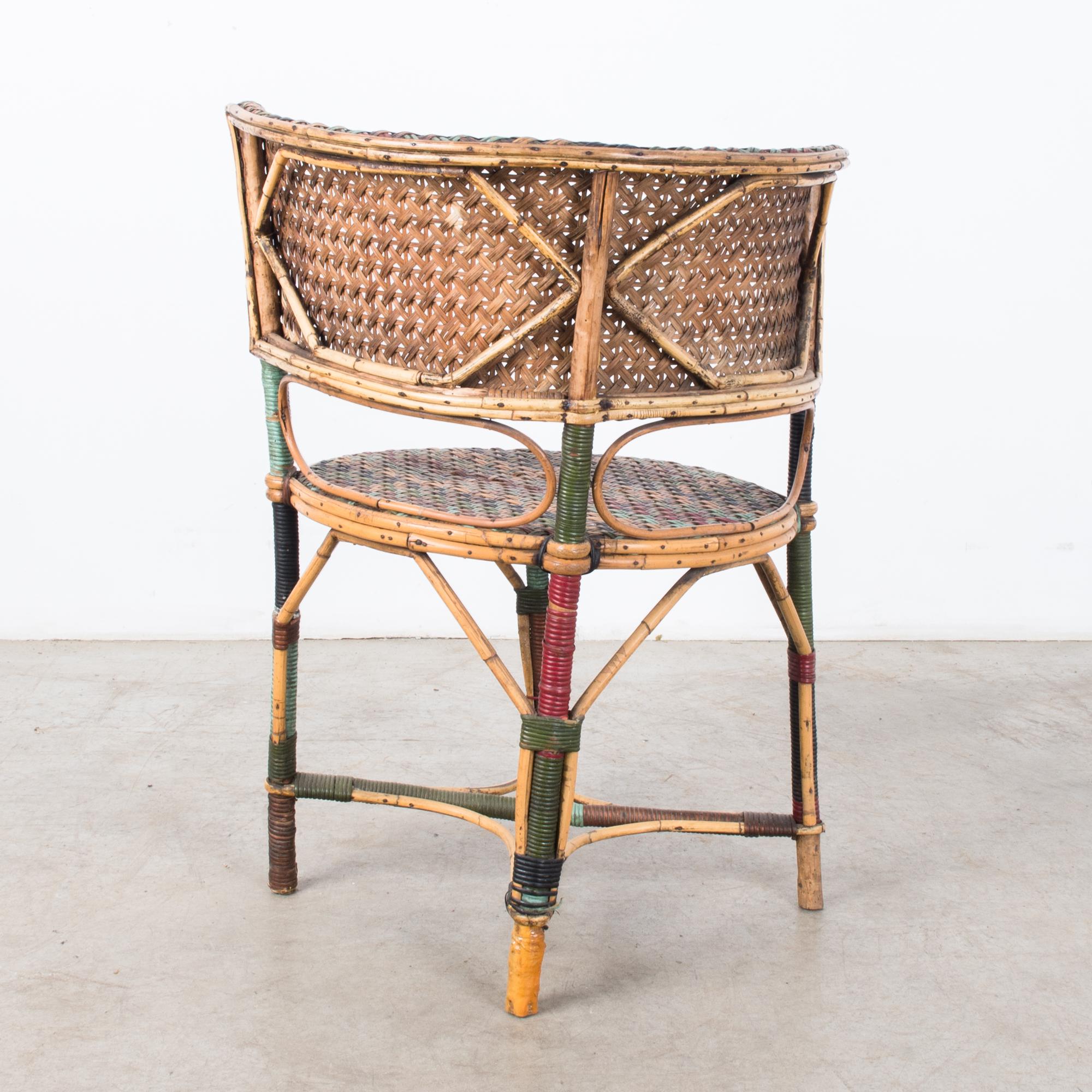 1920s French Colorful Circle Rattan Chair 1