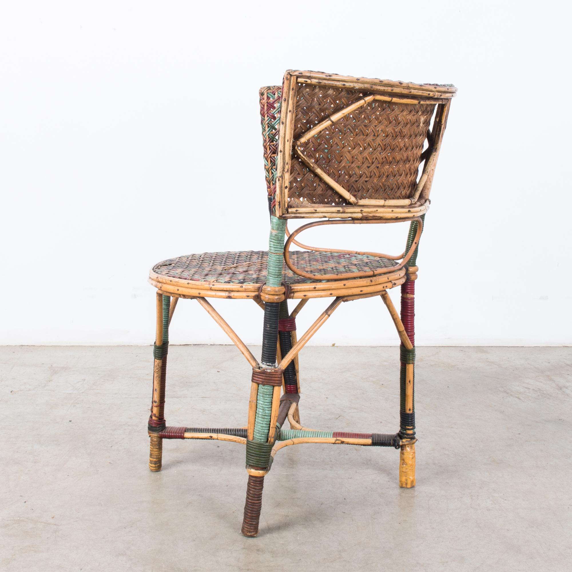 1920s French Colorful Circle Rattan Chair 2