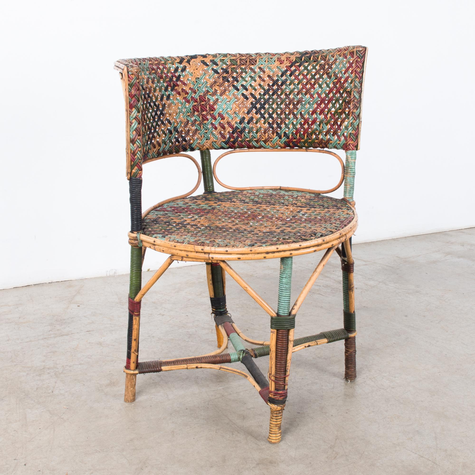 1920s French Colorful Circle Rattan Chair 3