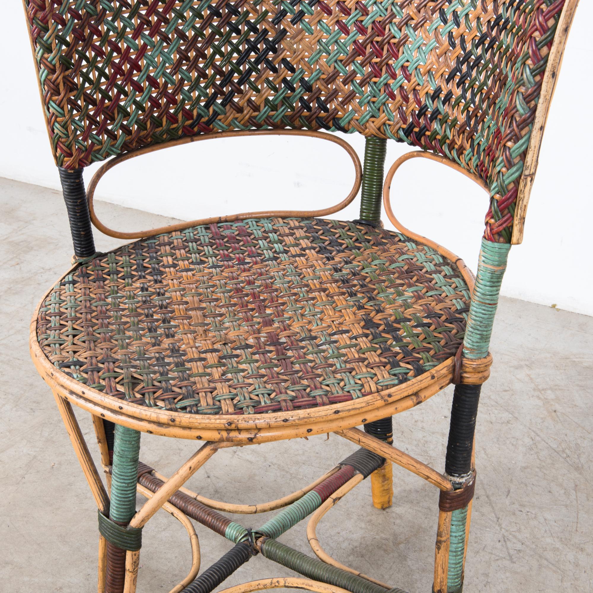 1920s French Colorful Circle Rattan Chair 5