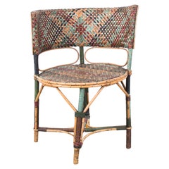 Antique 1920s French Colorful Circle Rattan Chair