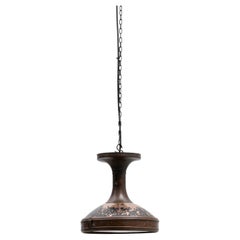 Lampada a sospensione industriale francese in rame degli anni '20