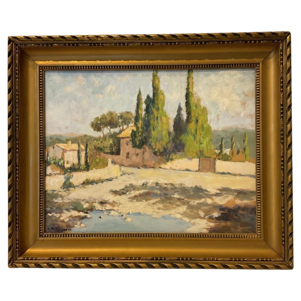 1920's French Countryside Oil Painting For Sale