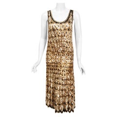 Antique 1920's French Couture Gold & Black Art-Deco Sequin Scalloped Flapper Dress 