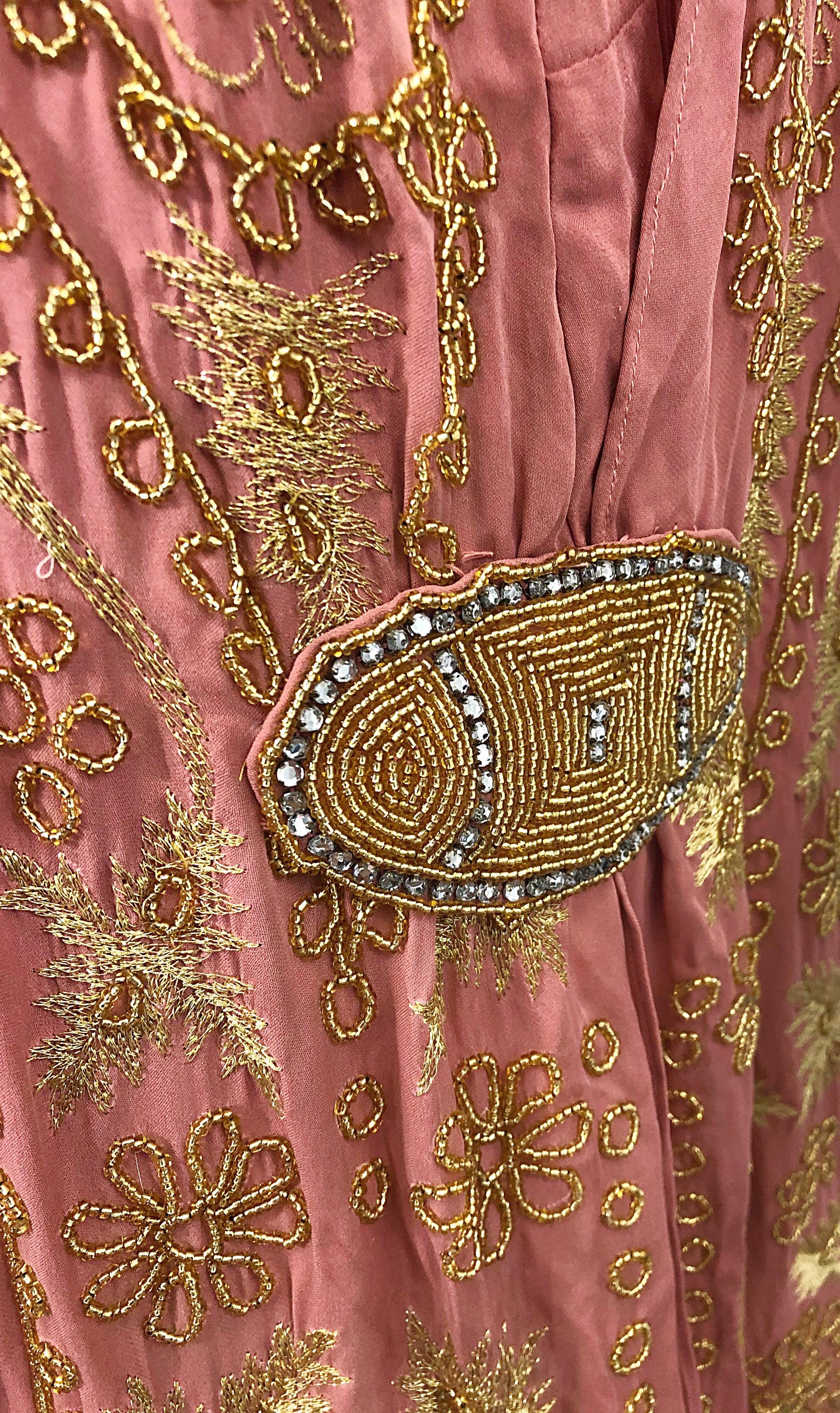 1920s French Couture Pink + Gold Beaded Gatsby Roaring 20s Vintage Flapper Dress 2
