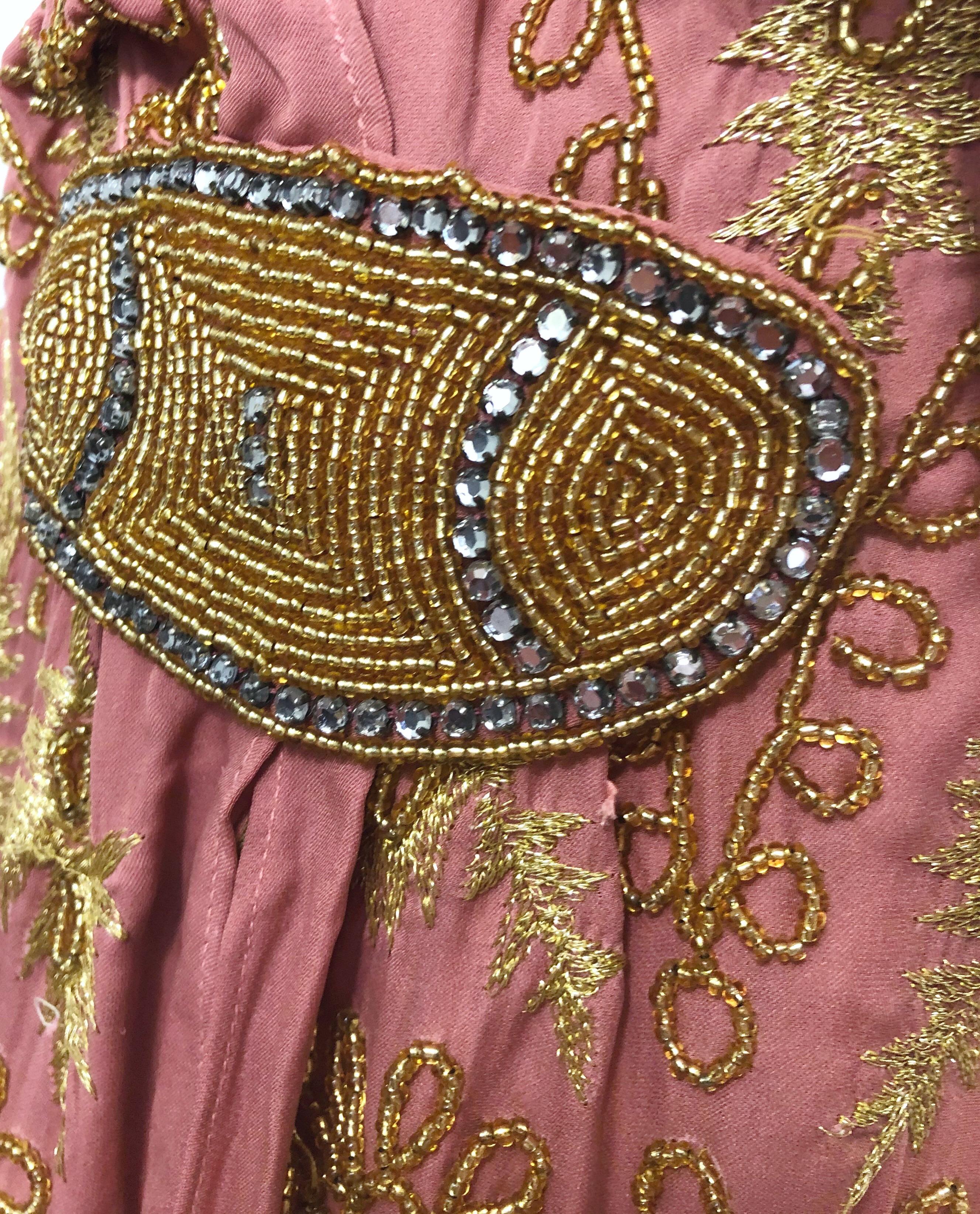 1920s French Couture Pink + Gold Beaded Gatsby Roaring 20s Vintage Flapper Dress 5