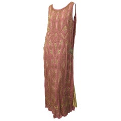1920s French Couture Pink + Gold Beaded Gatsby Roaring 20s Vintage Flapper Dress