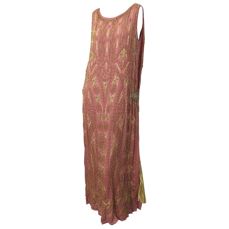 1920s French Couture Pink + Gold Beaded Gatsby Roaring 20s Vintage Flapper  Dress For Sale at 1stDibs | vintage 1920s dress, flapper dress vintage,  authentic 1920s dress