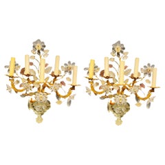 1920s French Crystal 5 Lights Sconces