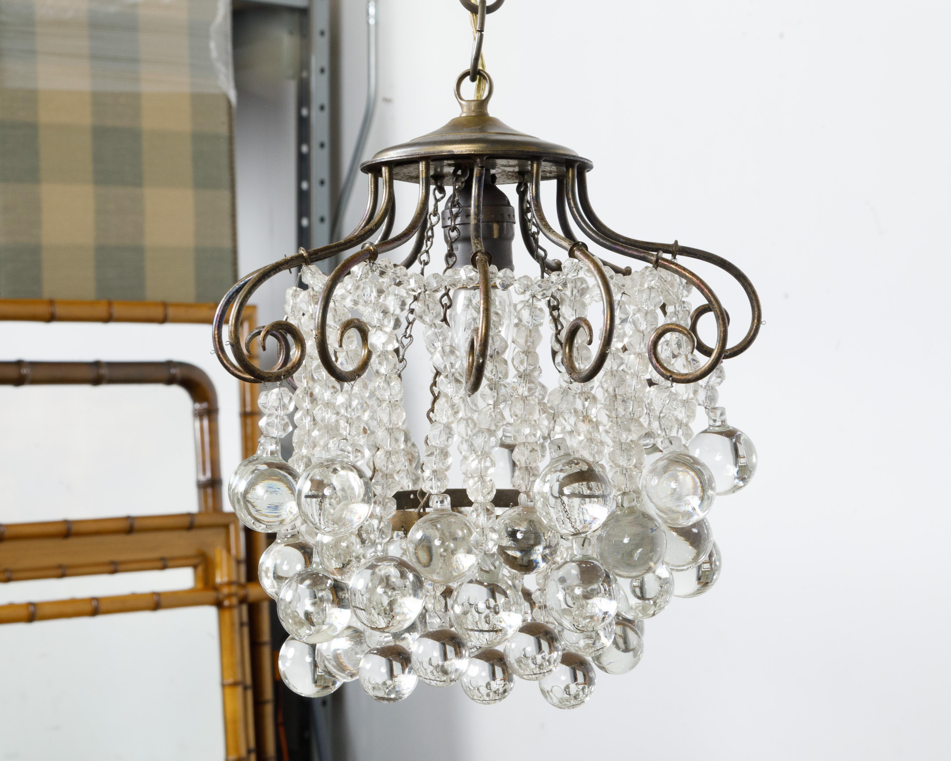 1920s French Crystal Chandelier with Cascading Effects and Scrolls, USA Wired For Sale 6