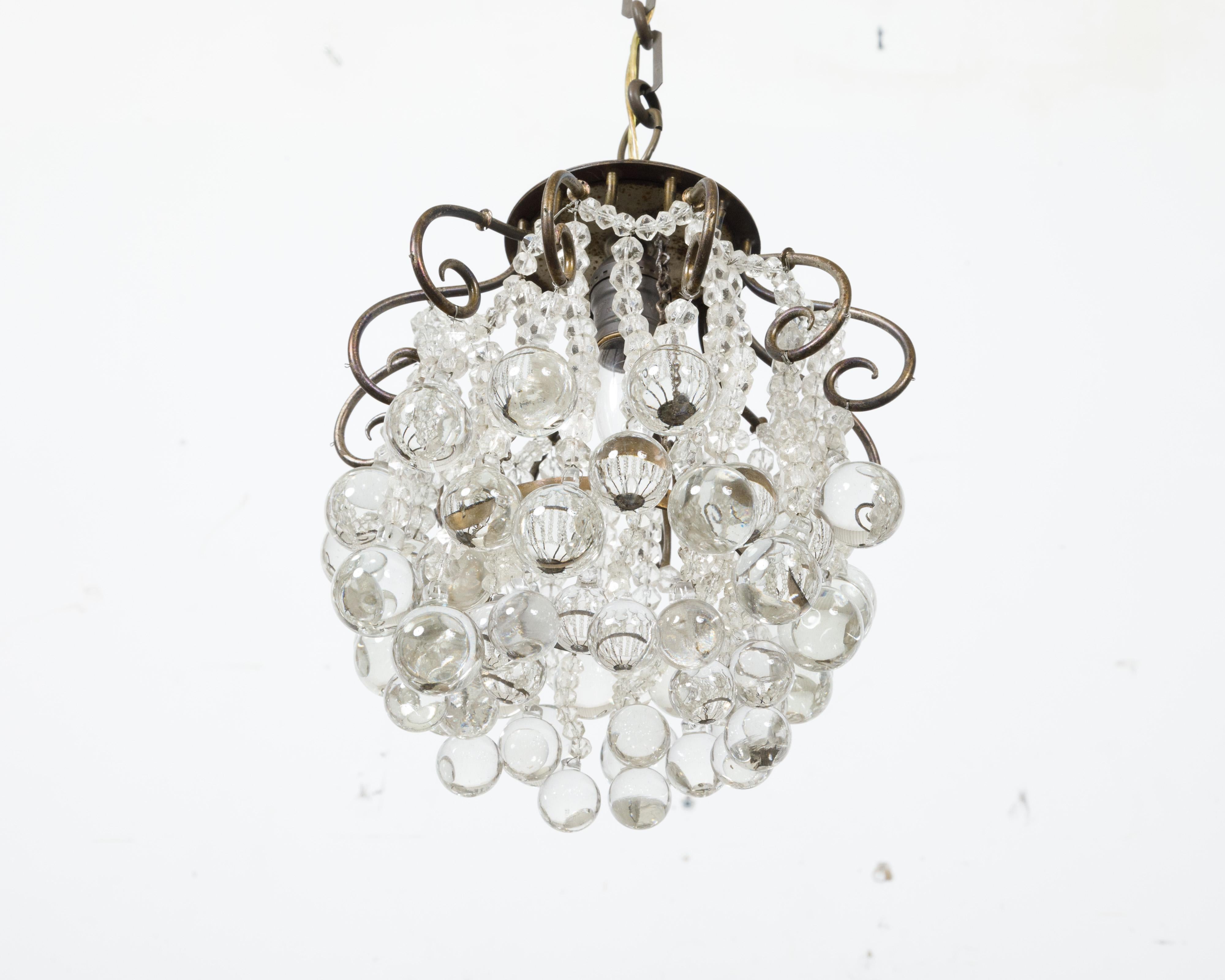 1920s French Crystal Chandelier with Cascading Effects and Scrolls, USA Wired For Sale 7