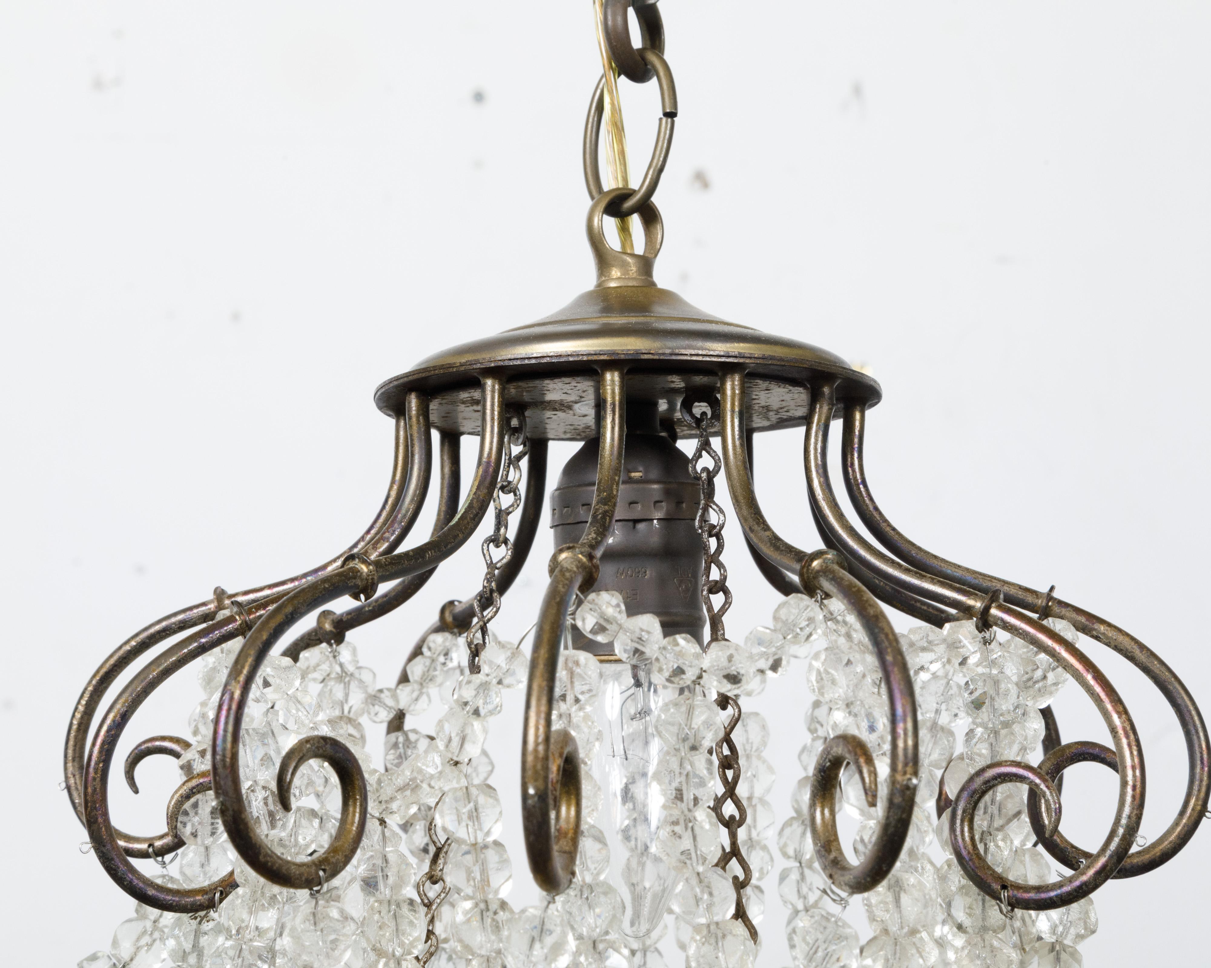1920s French Crystal Chandelier with Cascading Effects and Scrolls, USA Wired For Sale 1