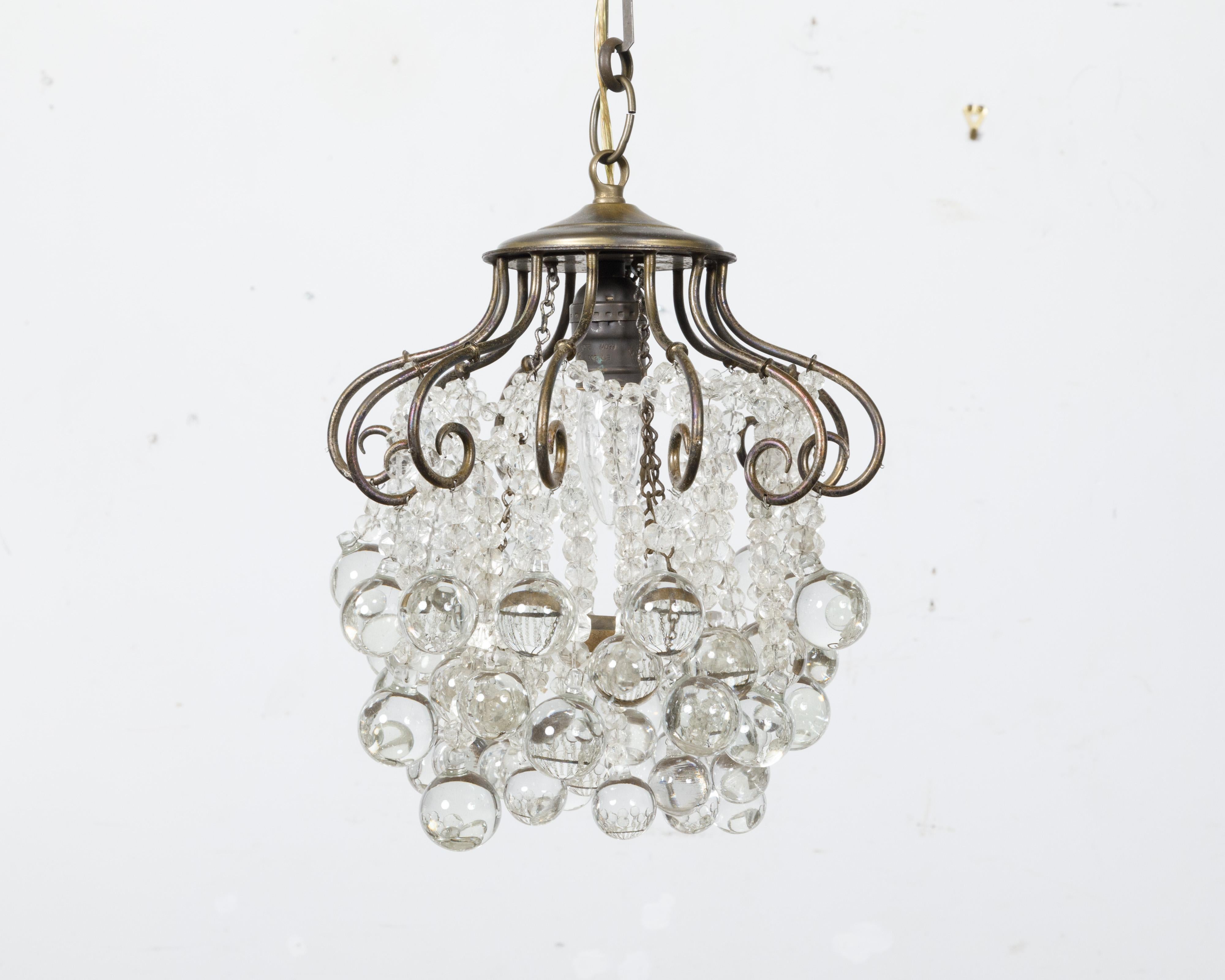 1920s French Crystal Chandelier with Cascading Effects and Scrolls, USA Wired For Sale 4