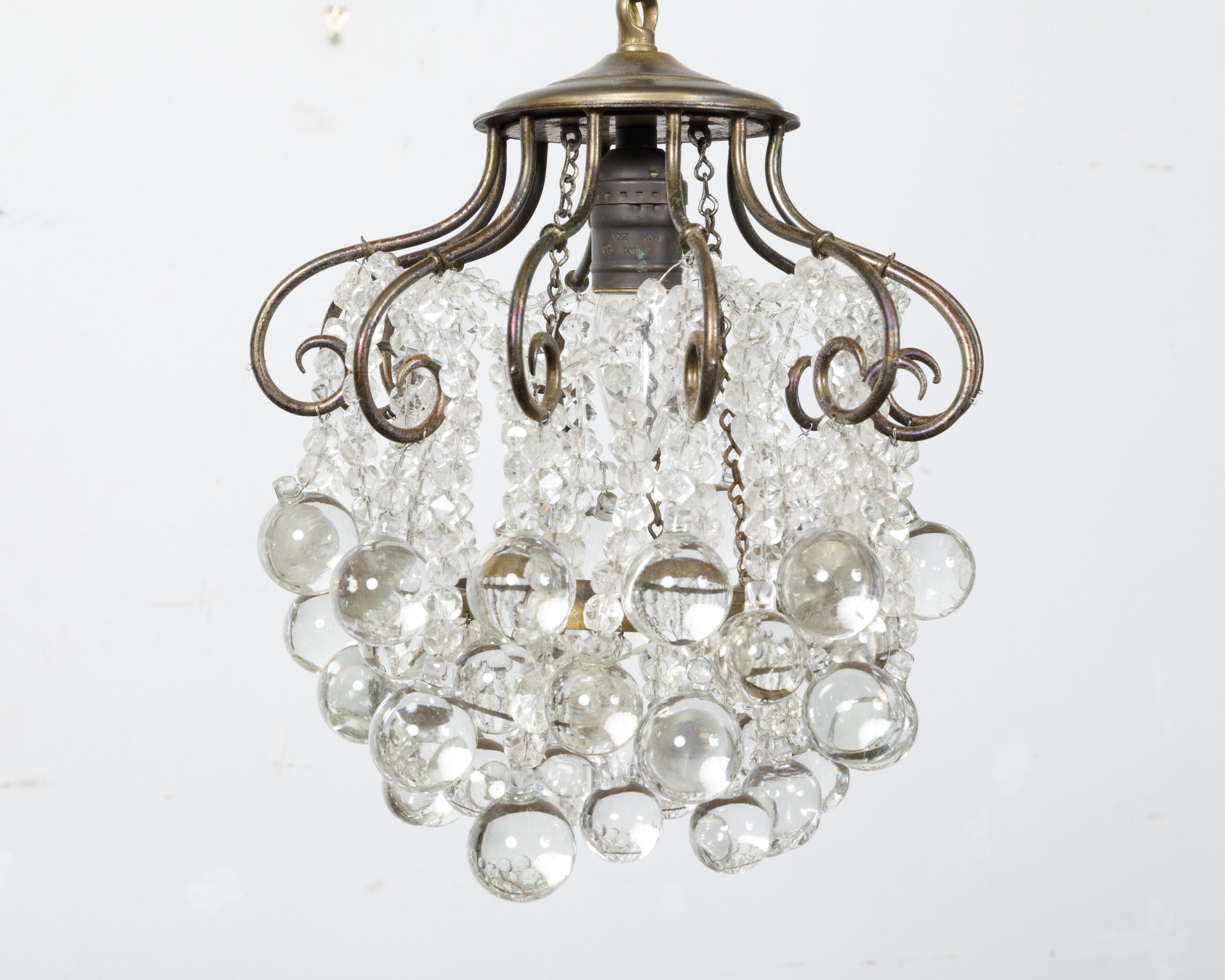 1920s French Crystal Chandelier with Cascading Effects and Scrolls, USA Wired For Sale 5