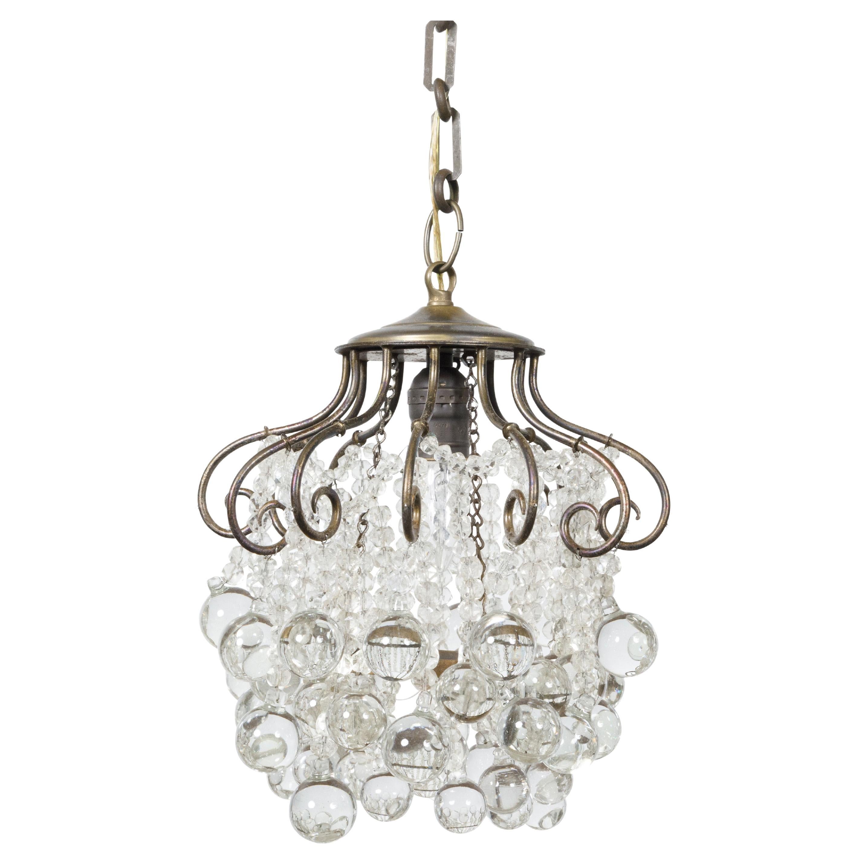1920s French Crystal Chandelier with Cascading Effects and Scrolls, USA Wired For Sale