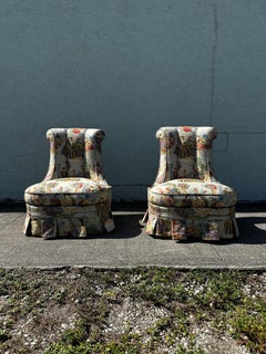 1920s Horsehair Filled in Pierre Frey French Curved Slipper Chairs, Set of 2