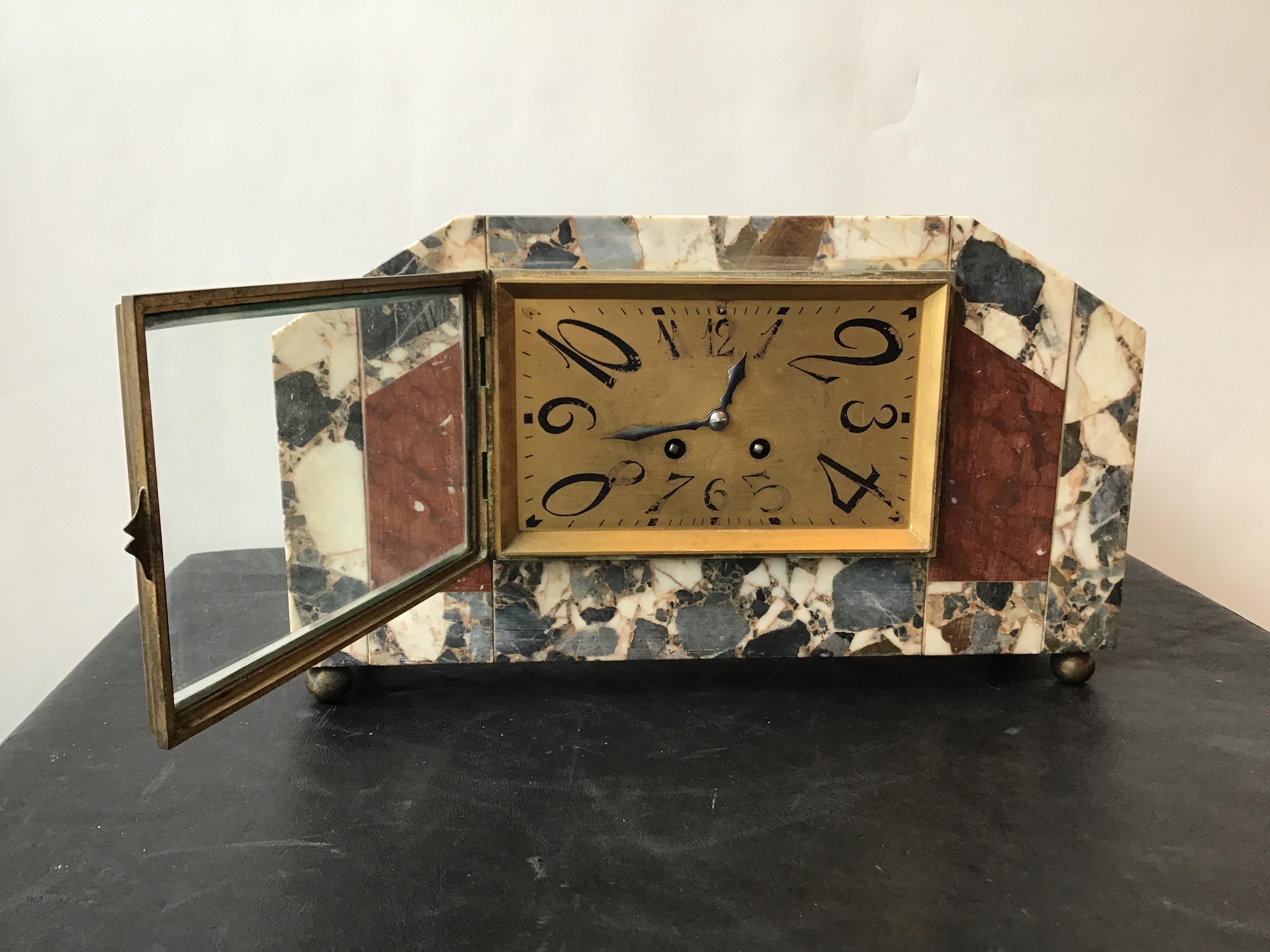 1920s French Deco Marble Mantle Clock 3