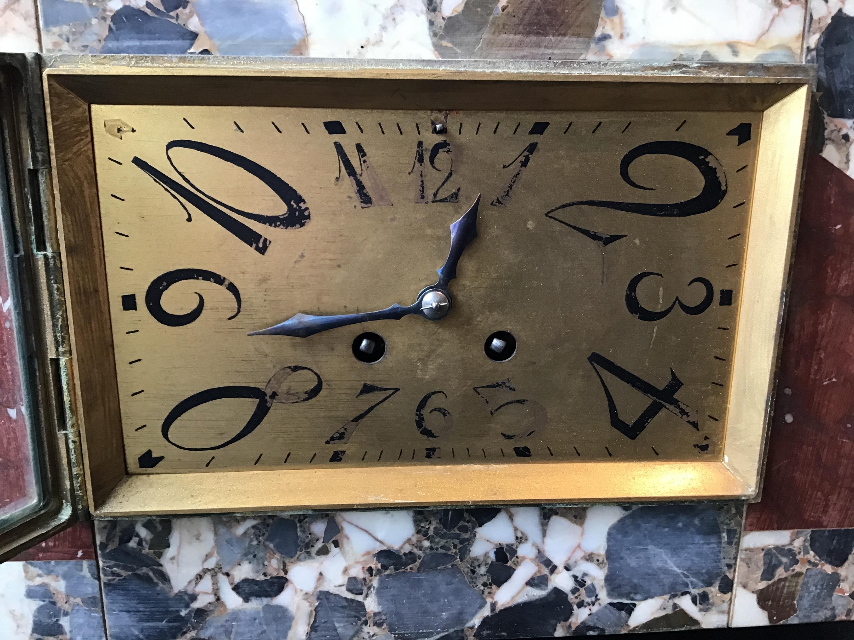 1920s French Deco Marble Mantle Clock 4