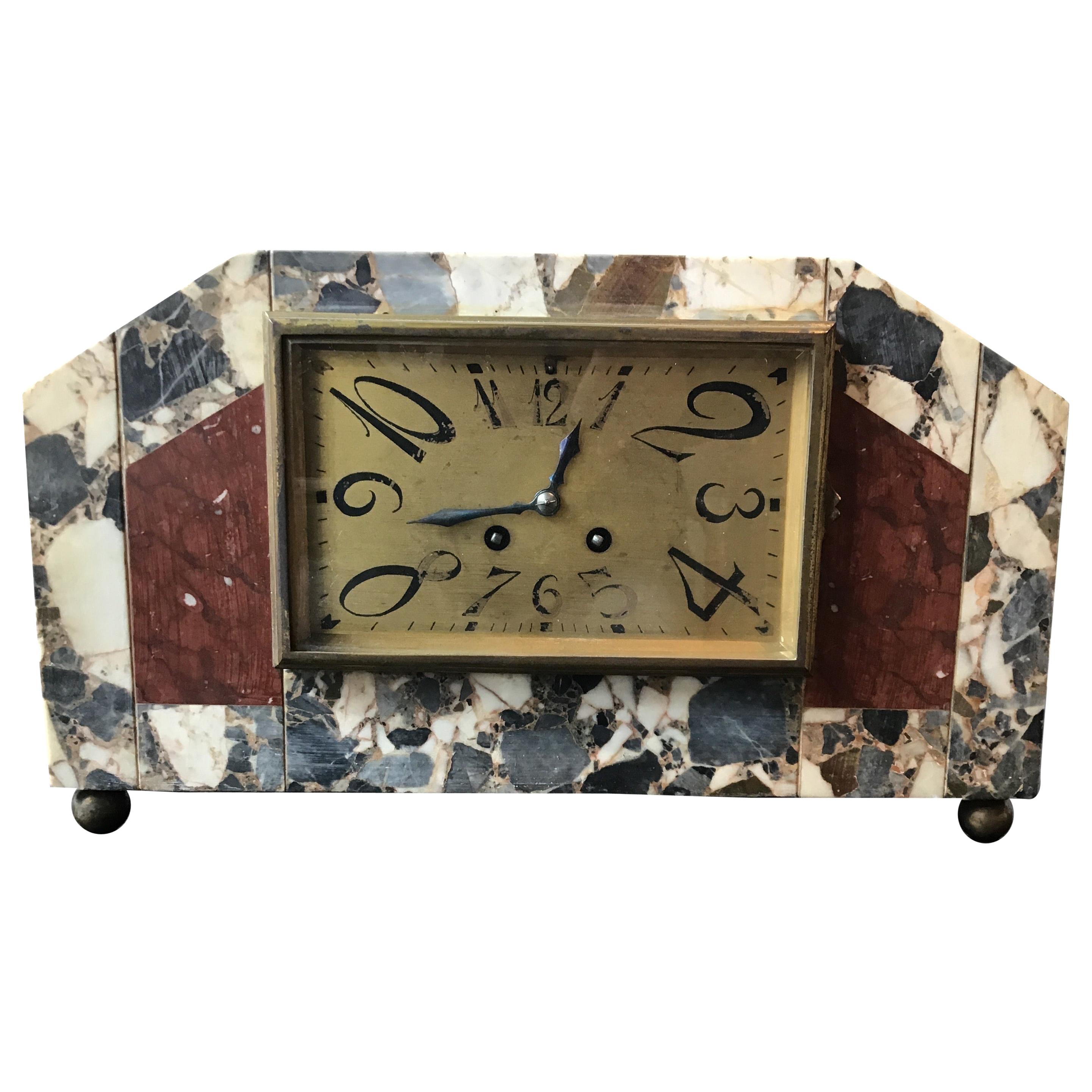 1920s French Deco Marble Mantle Clock