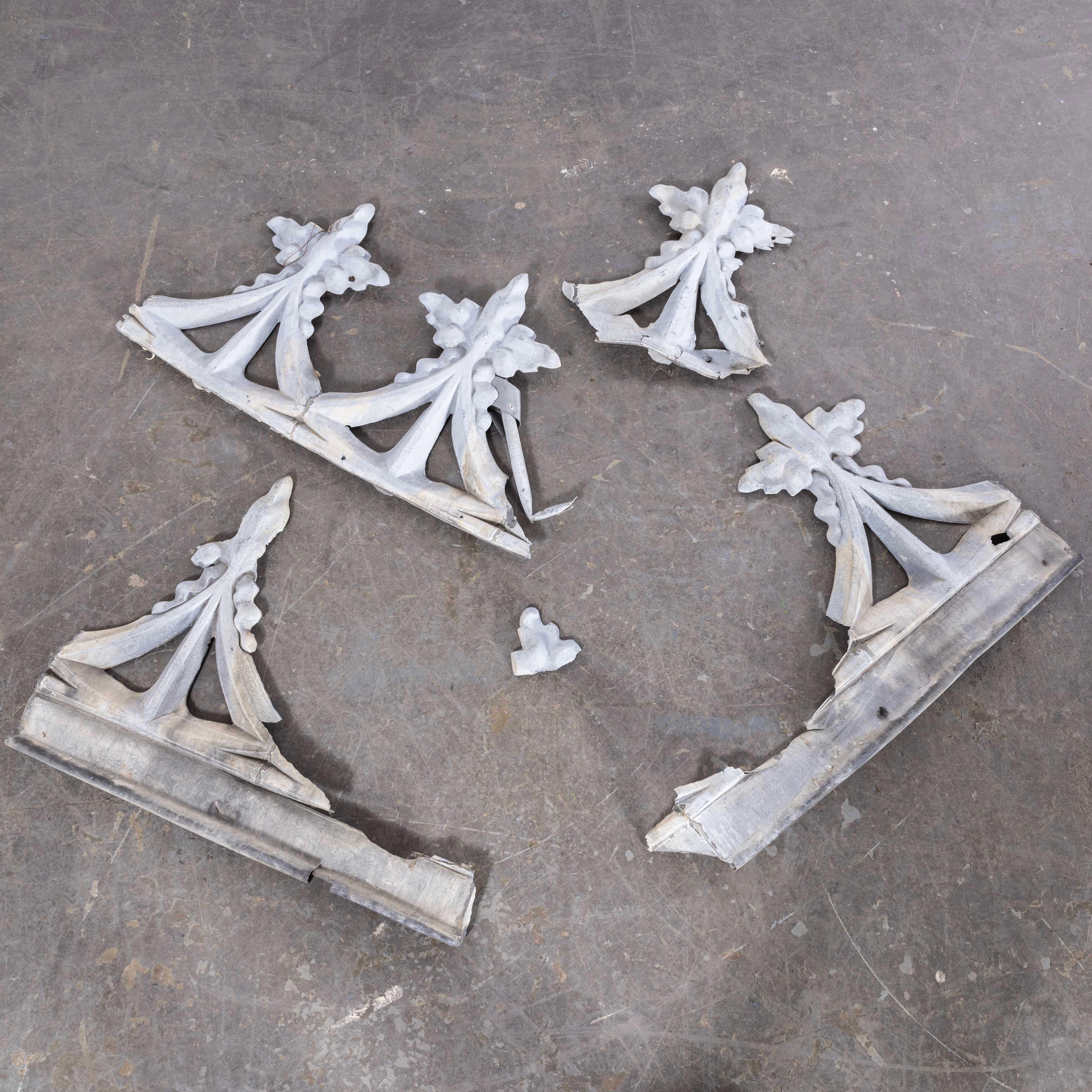 1920’s French Decorative Zinc Roof Edging Panels – Set
1920’s French Decorative Zinc Roof Edging Panels – Set. Original French early 20th century decorative roof edging. Sold as a set as seen. Sizes vary from small pieces at 10cm x 10cm through to