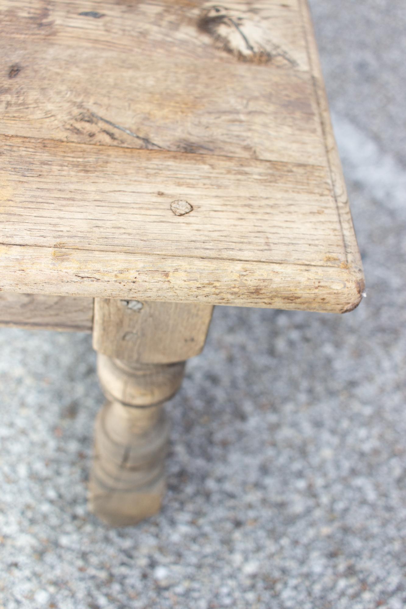 1920s French Distressed Oak Coffee Table with Drawer 3