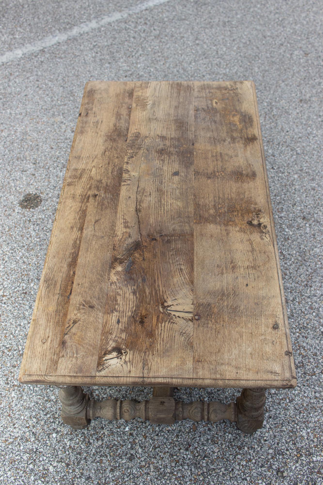 1920s French Distressed Oak Coffee Table with Drawer 4