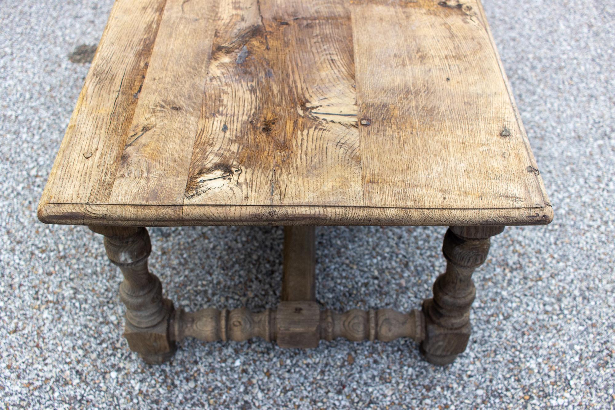 1920s French Distressed Oak Coffee Table with Drawer 5