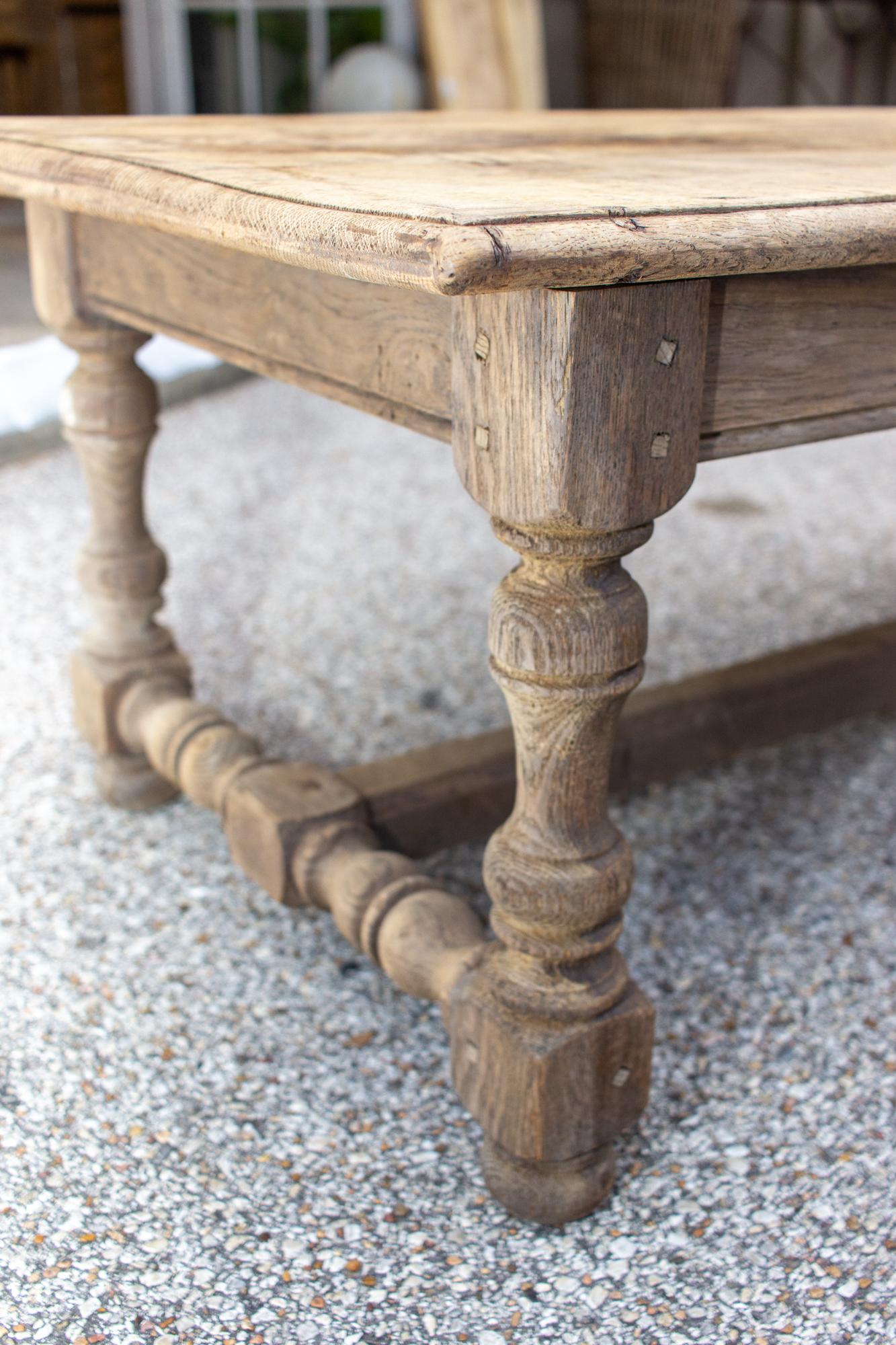 1920s French Distressed Oak Coffee Table with Drawer 6