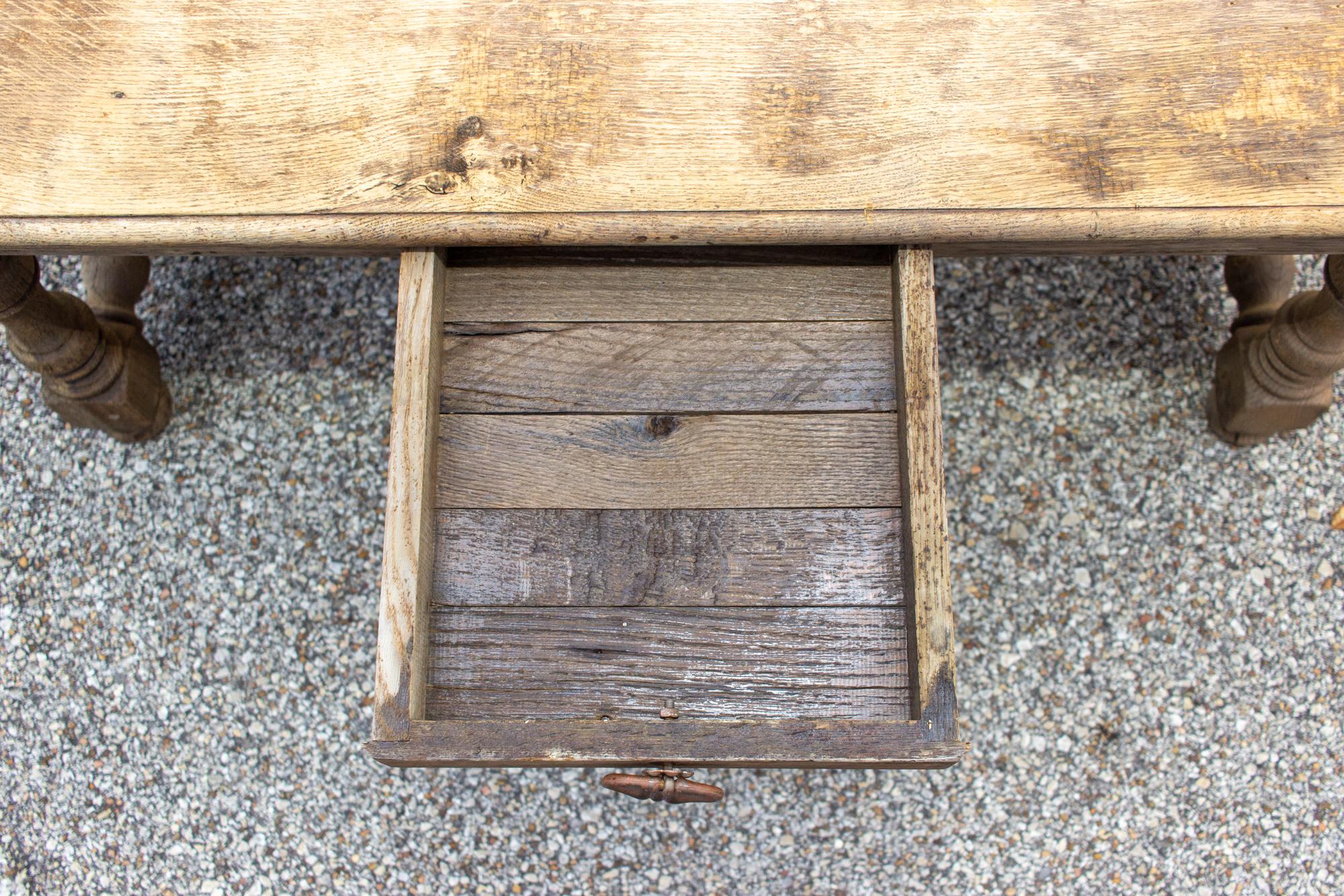 1920s French Distressed Oak Coffee Table with Drawer 9