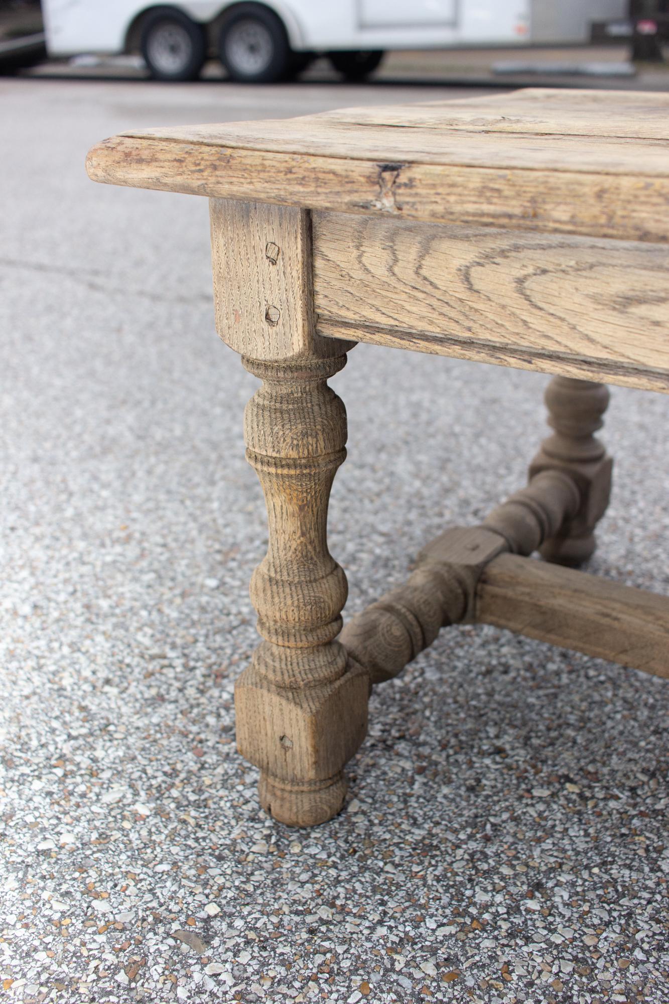 1920s French Distressed Oak Coffee Table with Drawer 2