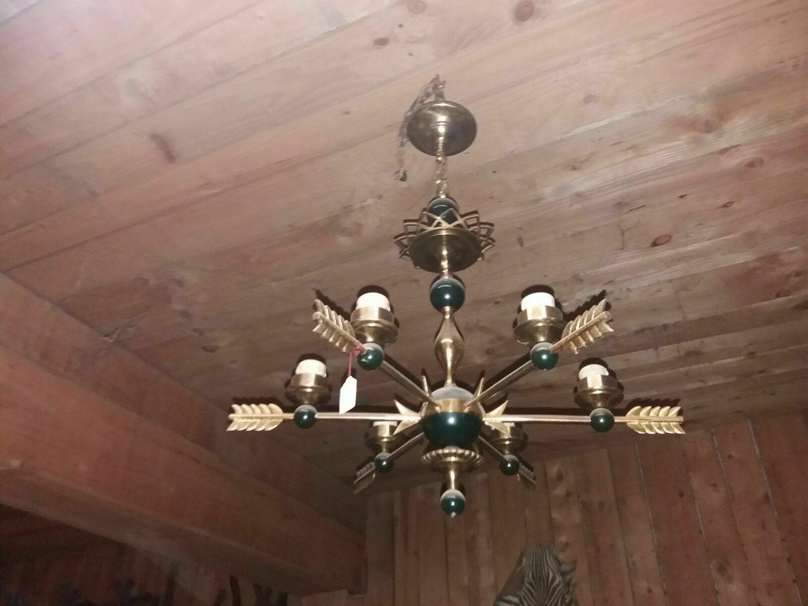 1920's French Empire/ Art Deco Quiver Gilt & Patinated Bronze Chandelier Bagues In Good Condition For Sale In Opa Locka, FL