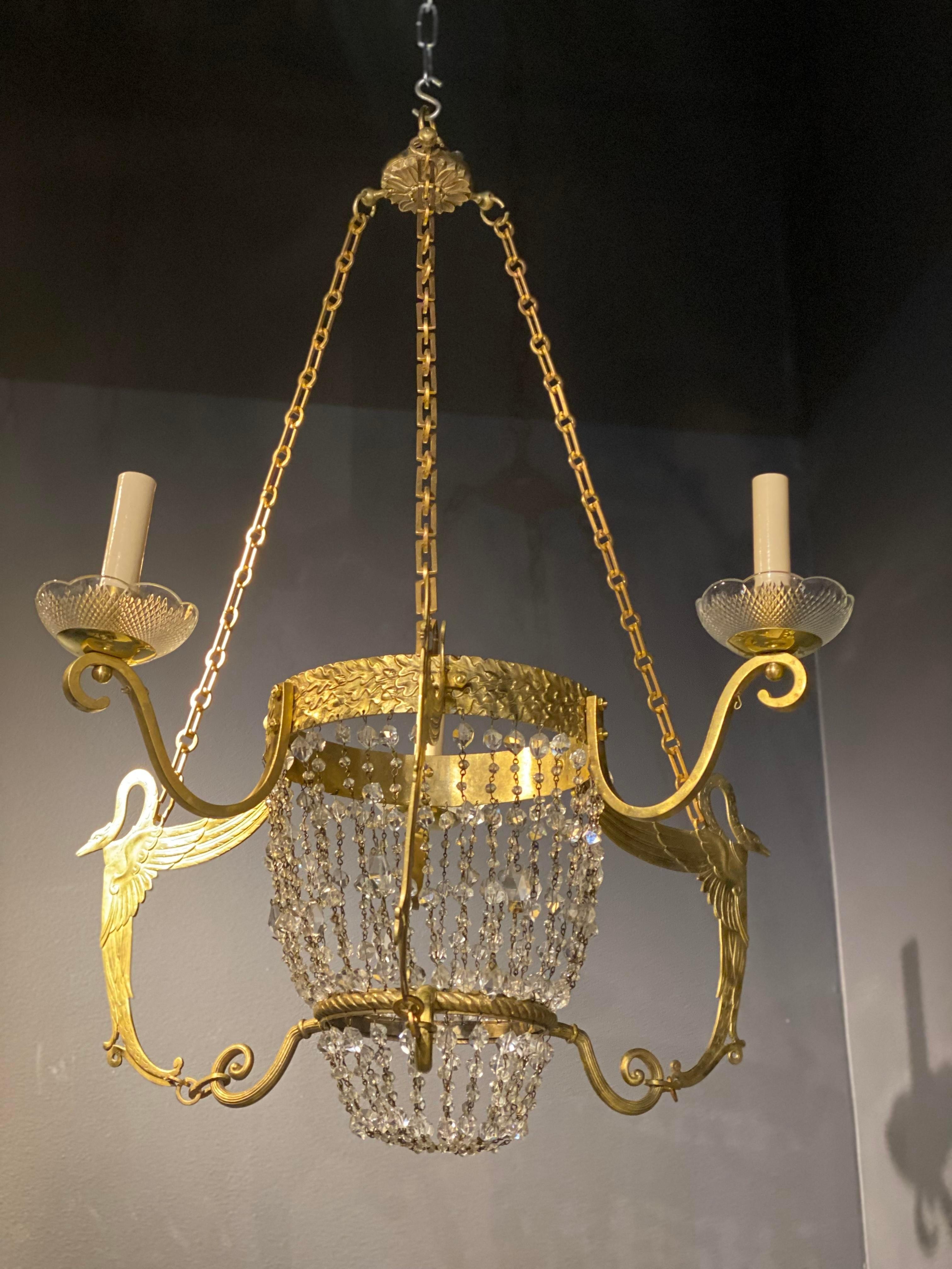 European 1920’s French Empire Chandelier with 3 lights For Sale