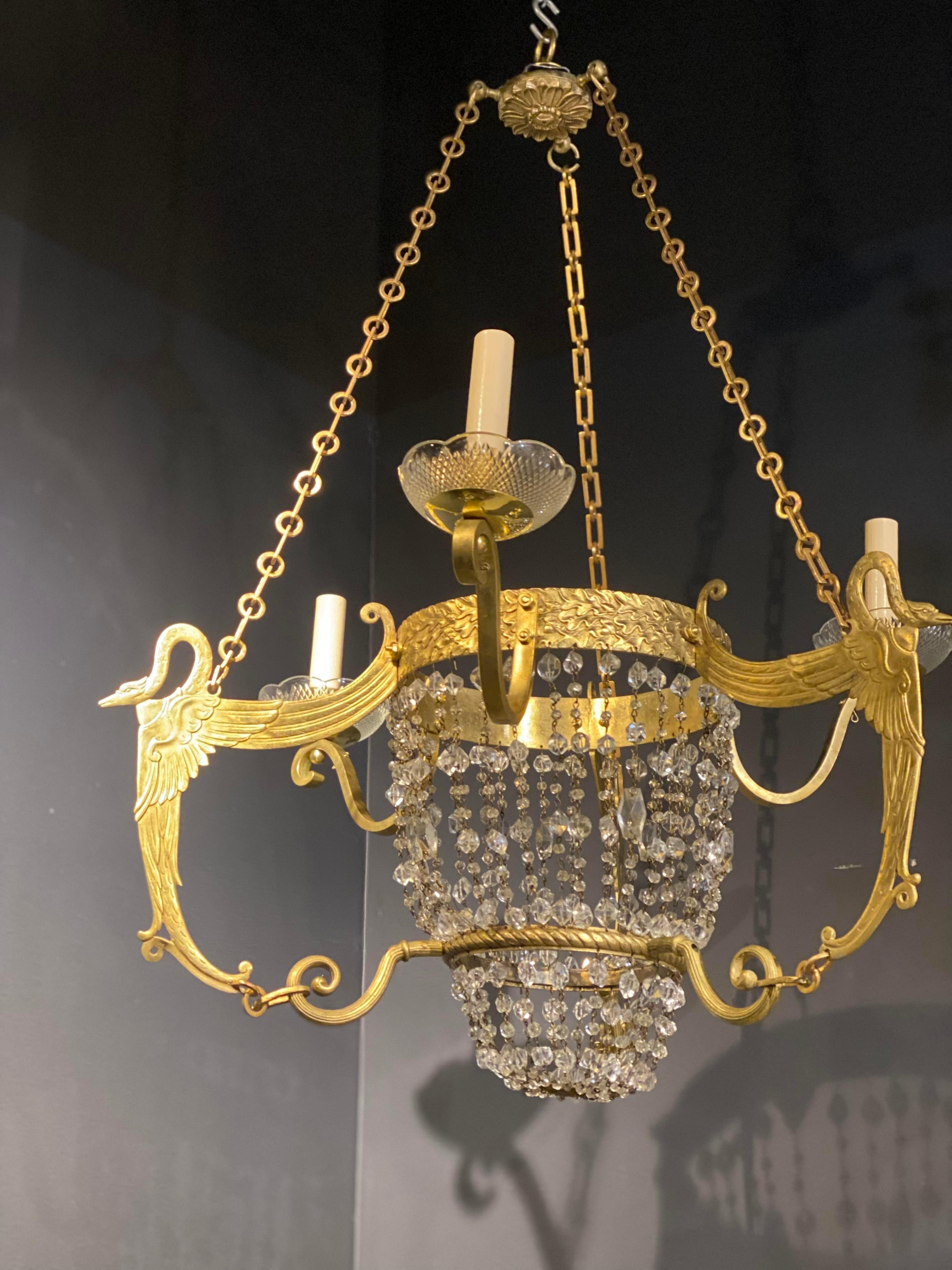 1920’s French Empire Chandelier with 3 lights In Good Condition For Sale In New York, NY