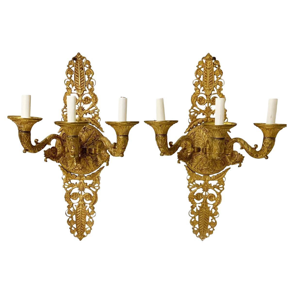 1920s French Empire Sconces with 3 lights For Sale