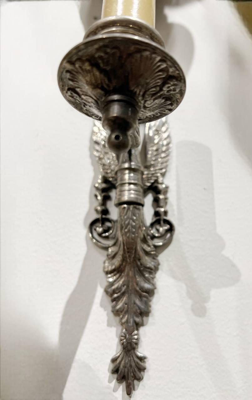 1920s French Empire Silver Swan one light Sconces For Sale 1