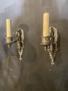 1920s French Empire Silver Swan one light Sconces