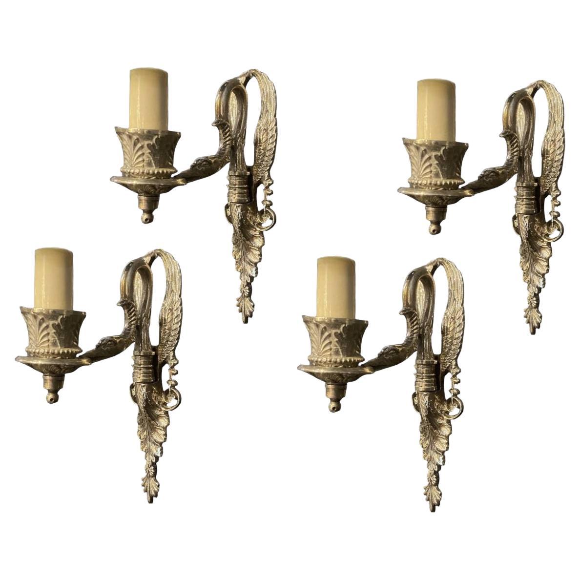 1920s French Empire Silver Swan one light Sconces For Sale