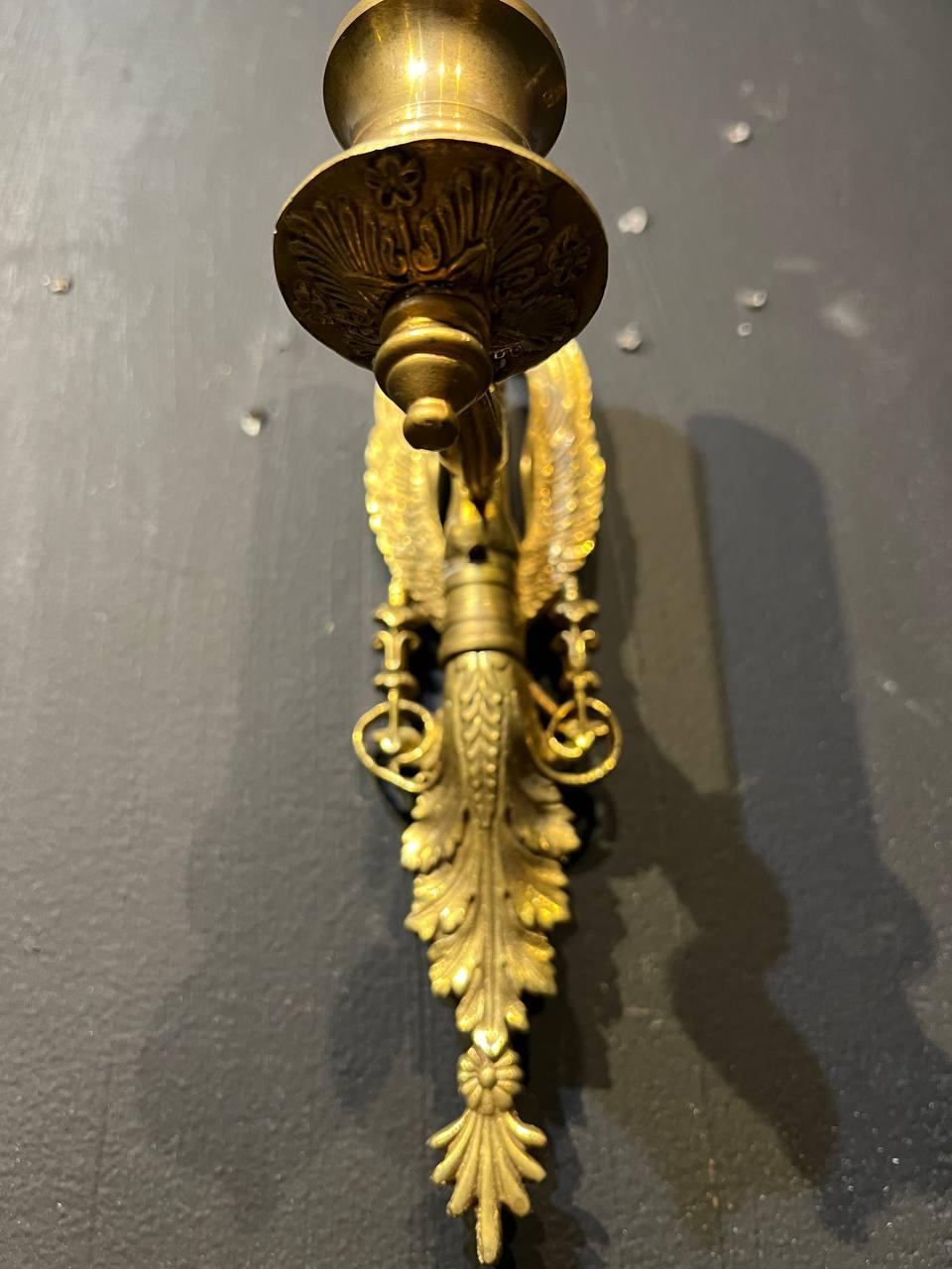 Engraved 1920's French Empire Single Light Swan Sconces For Sale