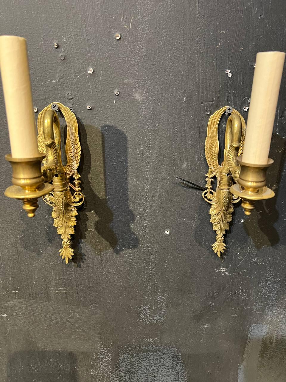 Early 20th Century 1920's French Empire Single Light Swan Sconces For Sale
