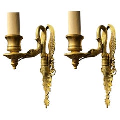 1920's French Empire Single Light Swan Sconces