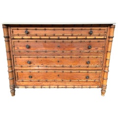 1920s French Faux Bamboo Four-Drawer Chest of Drawers with Orignal Marble Top