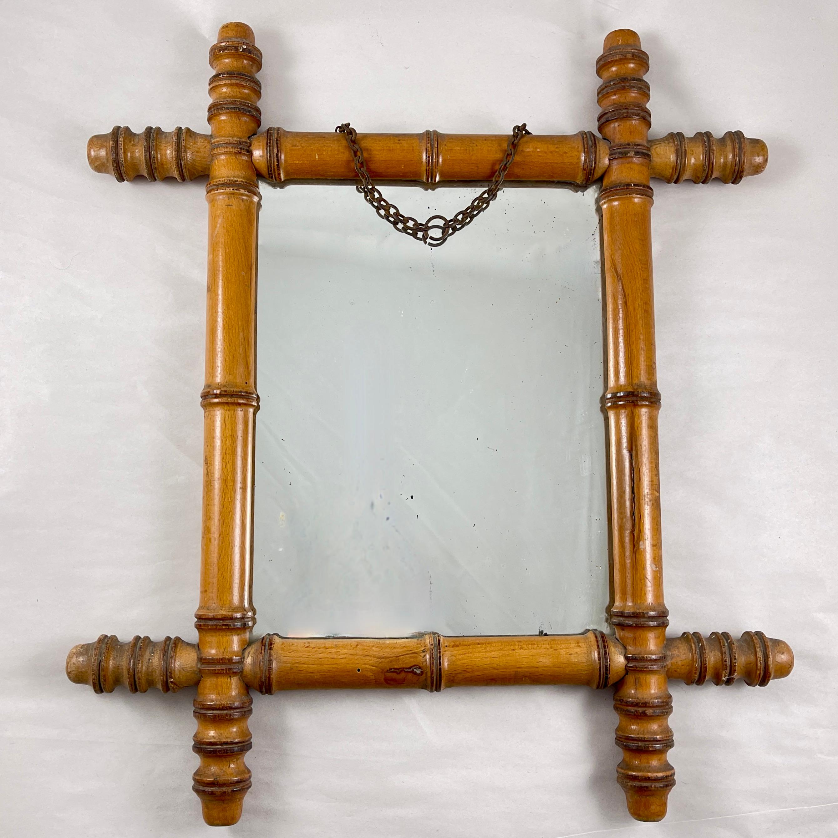 Art Nouveau 1920s French Faux Bamboo Wood Framed Mirror