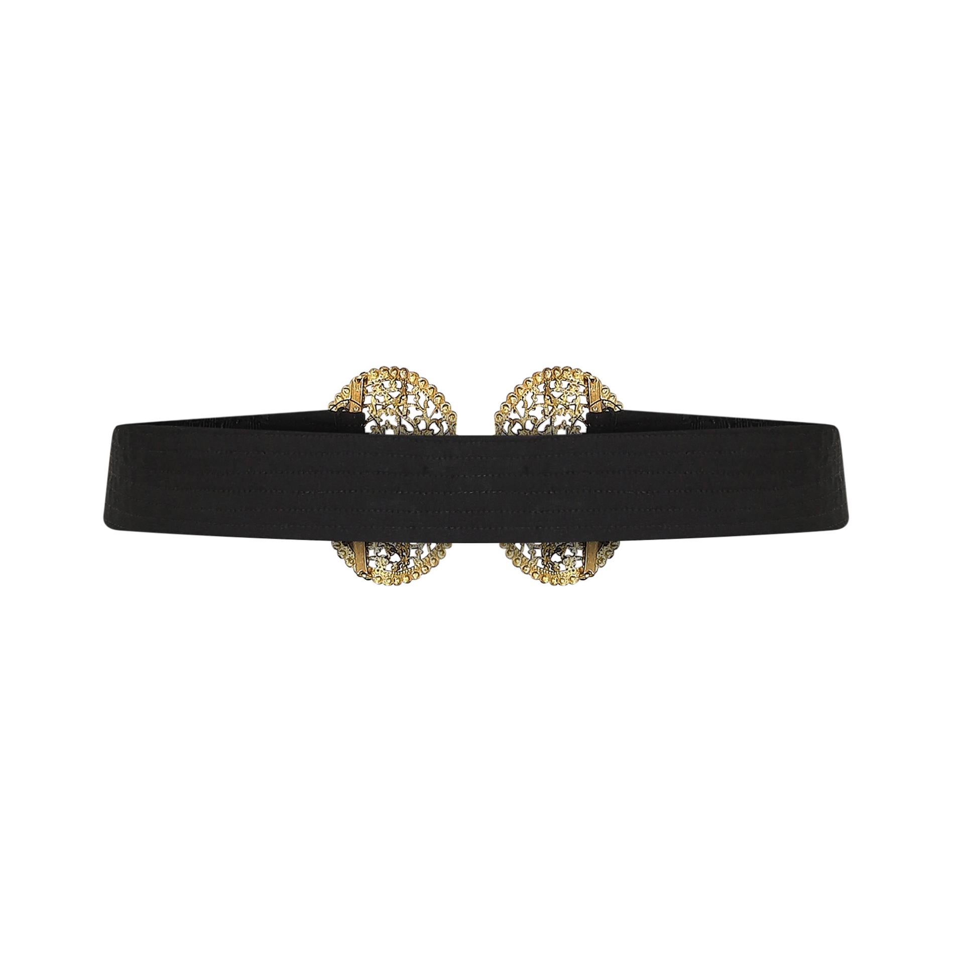 1920s French Filigree Buckle and Black Fabric Belt In Excellent Condition For Sale In London, GB