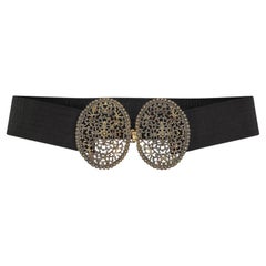 1920s French Filigree Buckle and Black Fabric Belt