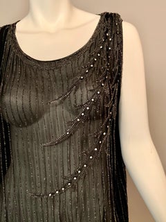 1920's French Flapper Dress  Black Silk with Sparkling Beadwork