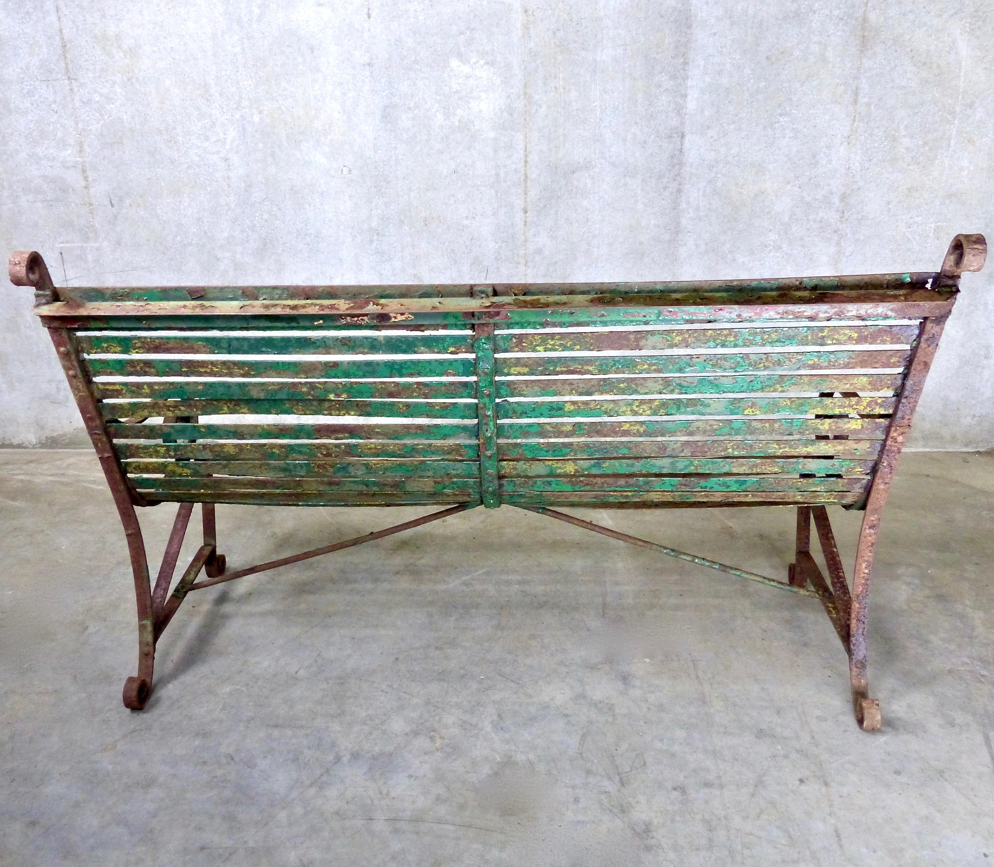 Country 1920s French Forged Iron Garden Parc Bench